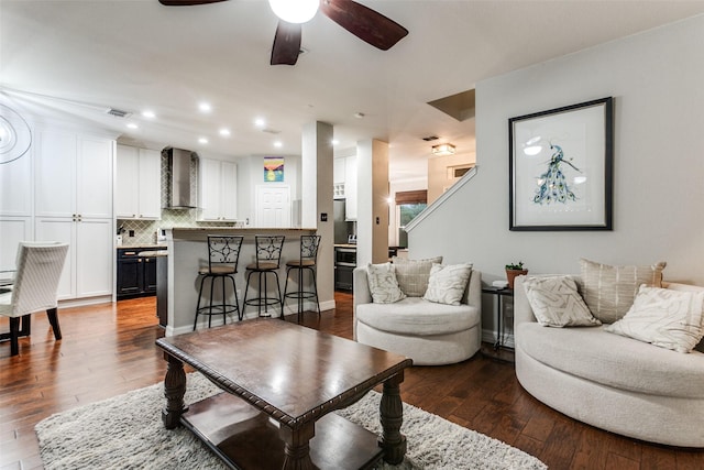1504 Vista Bend Dr, Allen, TX 75002 - living room featuring ceiling fan, dark wood finished floors, and recessed lighting