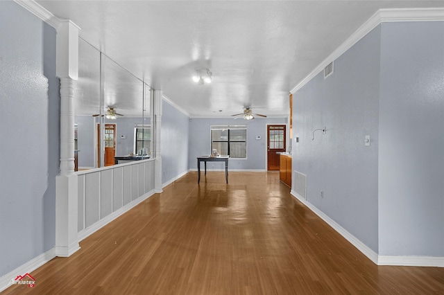 10030 Alondra St, Shreveport, LA 71115 - spare room featuring ceiling fan, wood finished floors, and crown molding