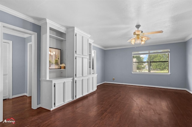 10030 Alondra St, Shreveport, LA 71115 - empty room featuring dark wood-style flooring, a ceiling fan, and crown molding