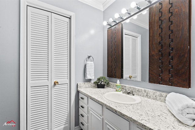 10030 Alondra St, Shreveport, LA 71115 - bathroom featuring a closet, ornamental molding, and vanity