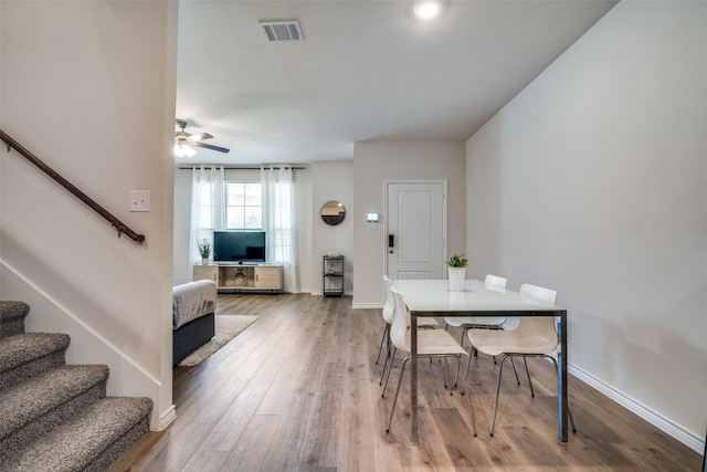 2016 Saddle Way, Mesquite, TX 75149 - dining area with stairs, a ceiling fan, and light wood-style floors