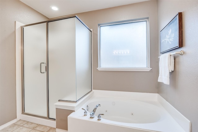 3504 Brookside Dr, Wylie, TX 75098 - full bath featuring a shower stall, a jetted tub, tile patterned flooring, and recessed lighting
