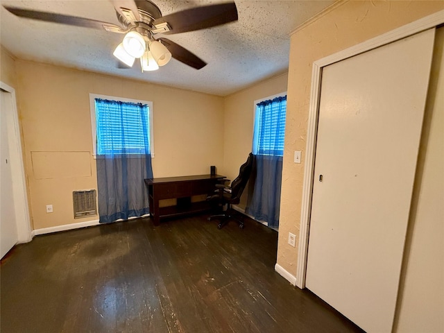 603 N Mesquite St, Hico, TX 76457 - unfurnished office with wood finished floors, a ceiling fan, and a textured ceiling