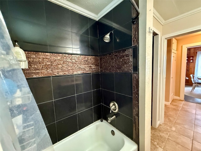 603 N Mesquite St, Hico, TX 76457 - full bath featuring crown molding,  shower combination, and tile patterned flooring