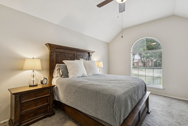 7105 Stoneridge Dr, Frisco, TX 75034 - bedroom with carpet, multiple windows, vaulted ceiling, and ceiling fan