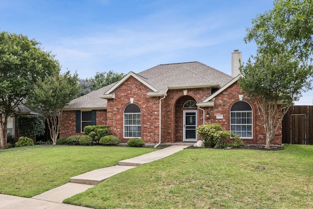 7105 Stoneridge Dr, Frisco, TX 75034 - traditional home with brick siding, a chimney, and a shingled roof