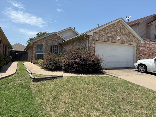 6437 Regina Dr, Fort Worth, TX 76131 - ranch-style house featuring brick siding, an attached garage, concrete driveway, and a front lawn