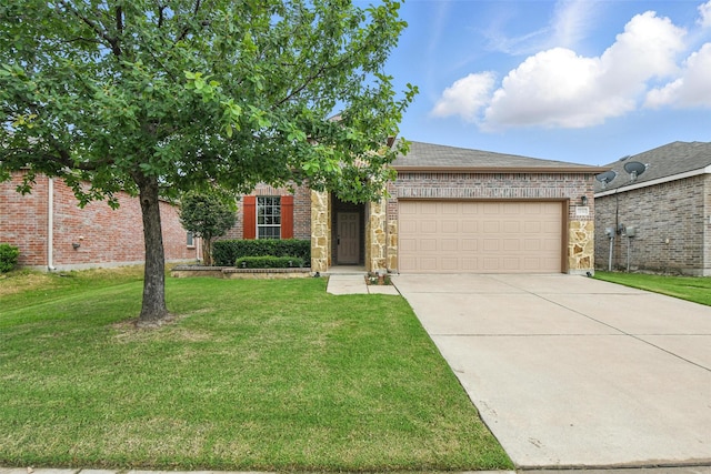 7732 Anatolian Way, Fort Worth, TX 76131 - view of front of house featuring an attached garage, a front lawn, driveway, a shingled roof, and brick siding