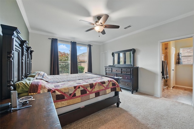 7732 Anatolian Way, Fort Worth, TX 76131 - bedroom with ornamental molding, light colored carpet, and ceiling fan