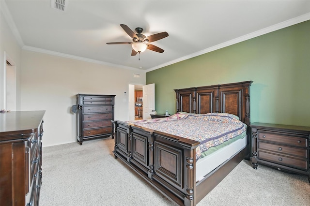 7732 Anatolian Way, Fort Worth, TX 76131 - bedroom featuring light colored carpet, ornamental molding, and a ceiling fan