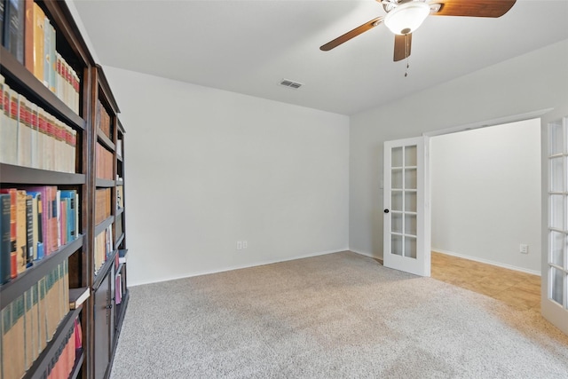 7732 Anatolian Way, Fort Worth, TX 76131 - unfurnished bedroom with french doors, light colored carpet, and a ceiling fan