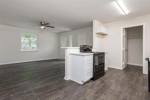 5020 Donnelly Ave Unit 5022, Fort Worth, TX 76107 - kitchen featuring electric range, ceiling fan, light countertops, and dark wood-style floors