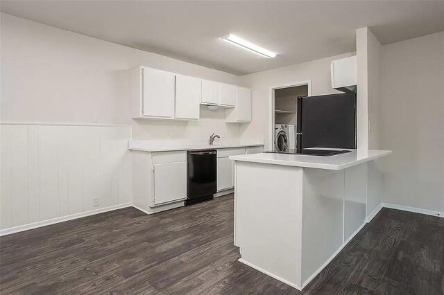 5020 Donnelly Ave Unit 5022, Fort Worth, TX 76107 - kitchen with freestanding refrigerator, black dishwasher, washer / clothes dryer, a peninsula, and light countertops
