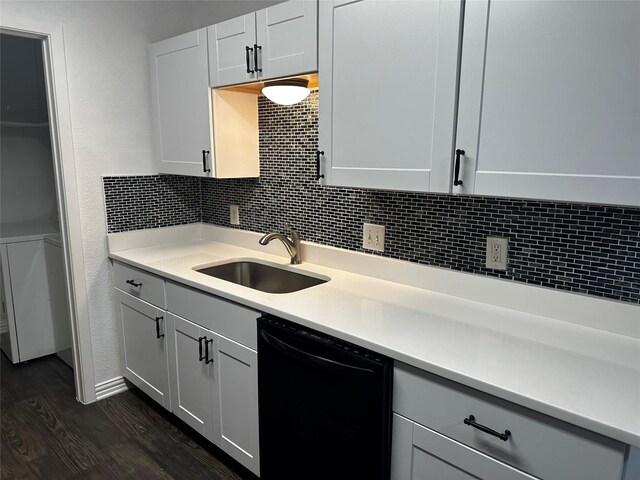 5020 Donnelly Ave Unit 5022, Fort Worth, TX 76107 - kitchen featuring black dishwasher, dark wood-style floors, decorative backsplash, and light countertops