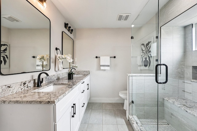 1722 Brighton Dr, Carrollton, TX 75007 - full bath featuring double vanity, tile patterned flooring, and a shower stall