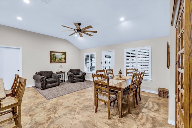 529 Cambridge Dr, Saginaw, TX 76179 - dining area featuring vaulted ceiling, ceiling fan, and recessed lighting