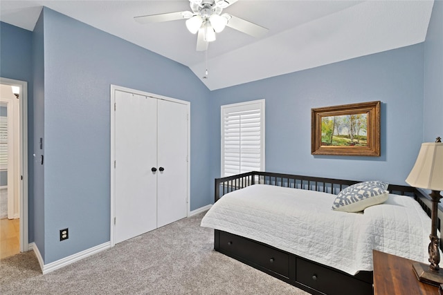 529 Cambridge Dr, Saginaw, TX 76179 - bedroom with carpet, lofted ceiling, a closet, and ceiling fan