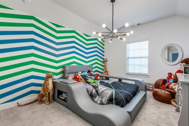 2413 Latimer Mews, Celina, TX 75009 - bedroom with carpet floors, a chandelier, and lofted ceiling