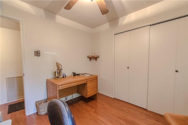 1002 Hawthorne Dr, Allen, TX 75002 - office featuring a ceiling fan and light wood-style floors
