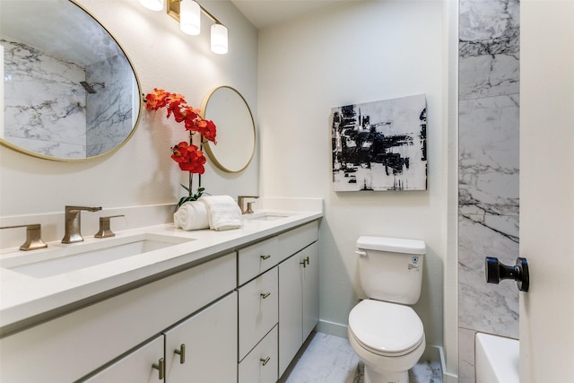430 Cambridge Dr, Richardson, TX 75080 - bathroom featuring double vanity, marble finish flooring, and shower / tub combination