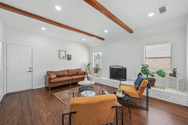 4003 Tuscany Ln, Arlington, TX 76016 - living room featuring a brick fireplace, wood finished floors, and recessed lighting