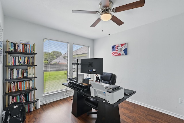 4003 Tuscany Ln, Arlington, TX 76016 - office area with a ceiling fan and wood finished floors
