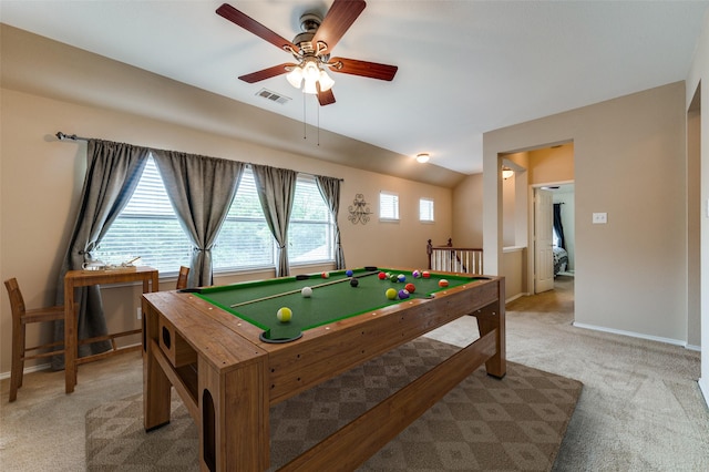 2748 Indian Oak Dr, Mckinney, TX 75071 - recreation room featuring light colored carpet, pool table, and ceiling fan