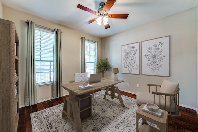 2748 Indian Oak Dr, Mckinney, TX 75071 - office featuring dark wood finished floors and ceiling fan