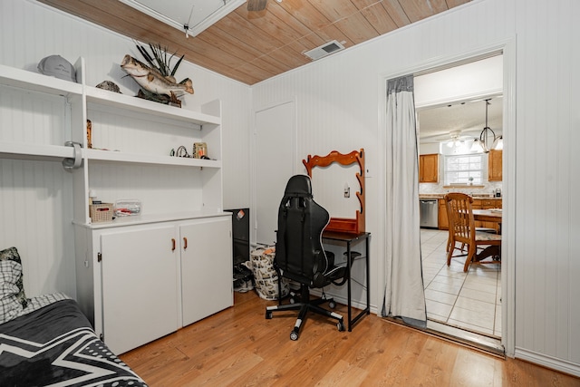 3615 7th St, Sachse, TX 75048 - office area featuring light wood finished floors and wood ceiling