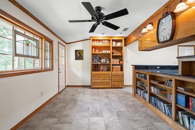 1933 E Hickory Hill Rd, Argyle, TX 76226 - sitting room with ornamental molding and ceiling fan