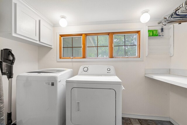 1933 E Hickory Hill Rd, Argyle, TX 76226 - washroom featuring cabinet space, independent washer and dryer, and crown molding
