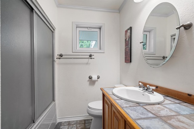 1933 E Hickory Hill Rd, Argyle, TX 76226 - full bathroom with vanity, ornamental molding, and shower / bath combination with glass door