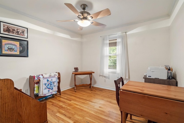 1933 E Hickory Hill Rd, Argyle, TX 76226 - office space with ceiling fan, light wood-style floors, and crown molding