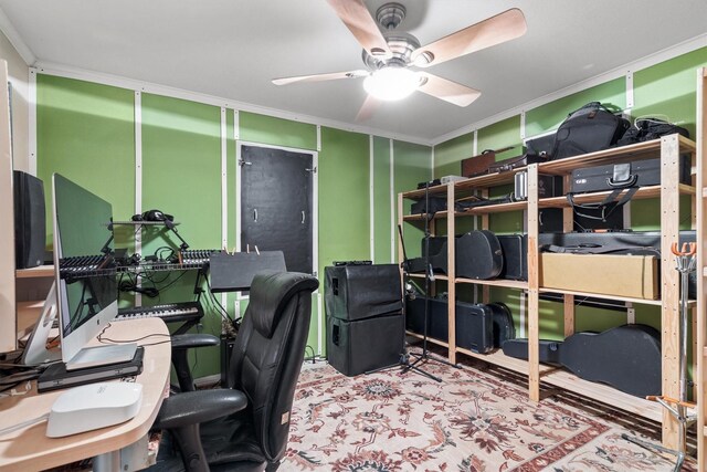 1933 E Hickory Hill Rd, Argyle, TX 76226 - office space featuring crown molding and ceiling fan