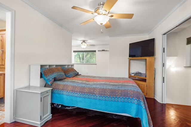 1933 E Hickory Hill Rd, Argyle, TX 76226 - bedroom with wood-type flooring, ornamental molding, and a ceiling fan