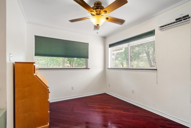 1933 E Hickory Hill Rd, Argyle, TX 76226 - spare room with wood finished floors, a wall mounted AC, ornamental molding, and ceiling fan