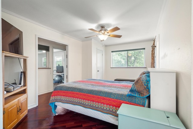 1933 E Hickory Hill Rd, Argyle, TX 76226 - bedroom with wood finished floors, ornamental molding, and ceiling fan