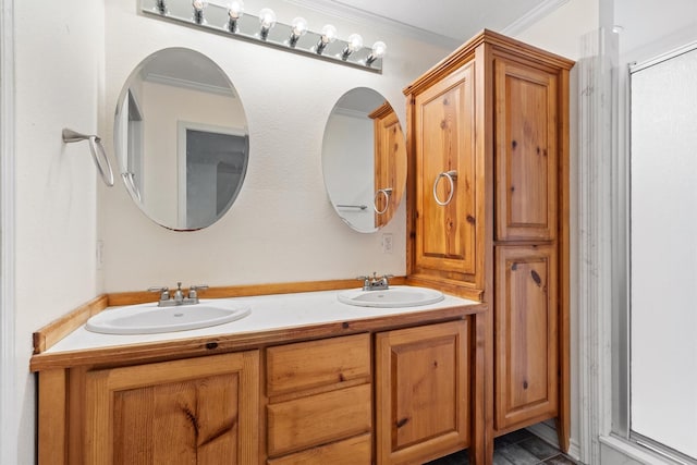 1933 E Hickory Hill Rd, Argyle, TX 76226 - full bathroom with double vanity and crown molding