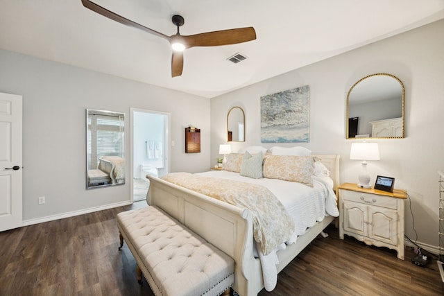 1608 Highland Oaks Dr, Keller, TX 76248 - bedroom featuring dark wood finished floors, a ceiling fan, and connected bathroom
