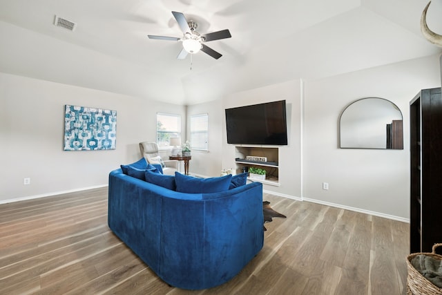 1608 Highland Oaks Dr, Keller, TX 76248 - living area with ceiling fan, wood finished floors, and lofted ceiling
