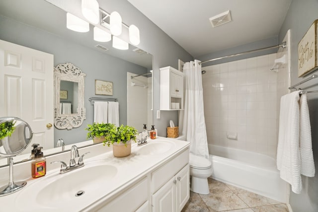 1608 Highland Oaks Dr, Keller, TX 76248 - full bathroom with shower / bathtub combination with curtain, double vanity, and tile patterned flooring