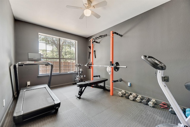 2525 Amber Ln, Flower Mound, TX 75028 - workout room with baseboards and a ceiling fan