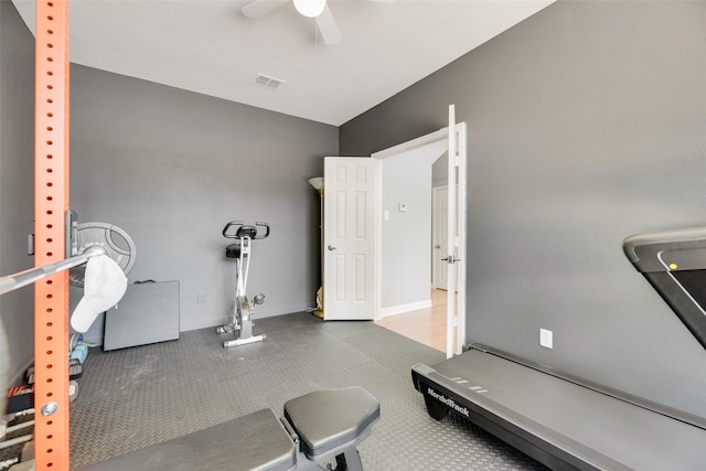 2525 Amber Ln, Flower Mound, TX 75028 - workout room with a ceiling fan
