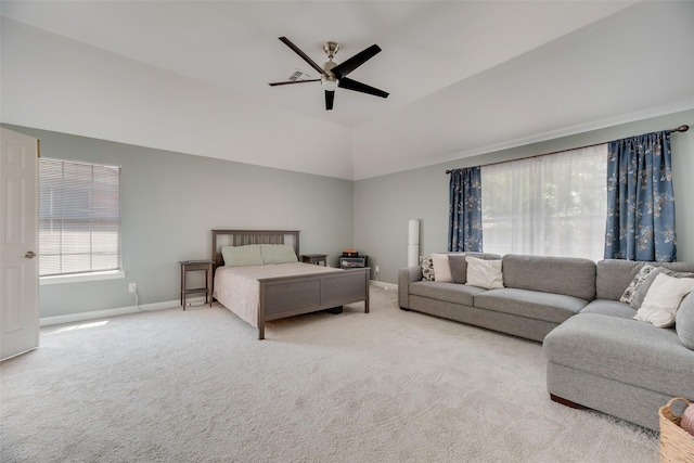 2525 Amber Ln, Flower Mound, TX 75028 - carpeted bedroom with vaulted ceiling and ceiling fan