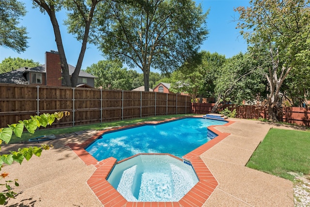2525 Amber Ln, Flower Mound, TX 75028 - view of swimming pool with a fenced backyard, a pool with connected hot tub, and a patio