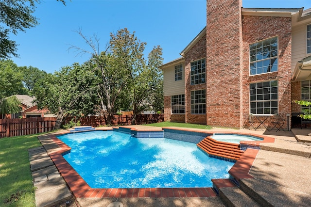 2525 Amber Ln, Flower Mound, TX 75028 - view of pool featuring a fenced backyard, a patio, and a pool with connected hot tub