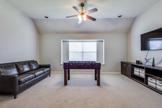 5628 Vineyard Ln, Mckinney, TX 75070 - playroom featuring lofted ceiling, ceiling fan, and light carpet