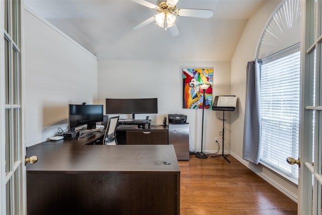 5628 Vineyard Ln, Mckinney, TX 75070 - office space with lofted ceiling, healthy amount of natural light, ceiling fan, and wood finished floors