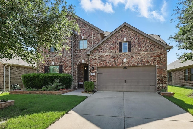 3005 Barkwood Dr, Mckinney, TX 75071 - traditional-style house featuring driveway, brick siding, a front lawn, and a garage