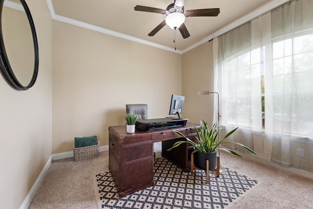 8240 Odell St, North Richland Hills, TX 76182 - carpeted office space with crown molding, healthy amount of natural light, and ceiling fan